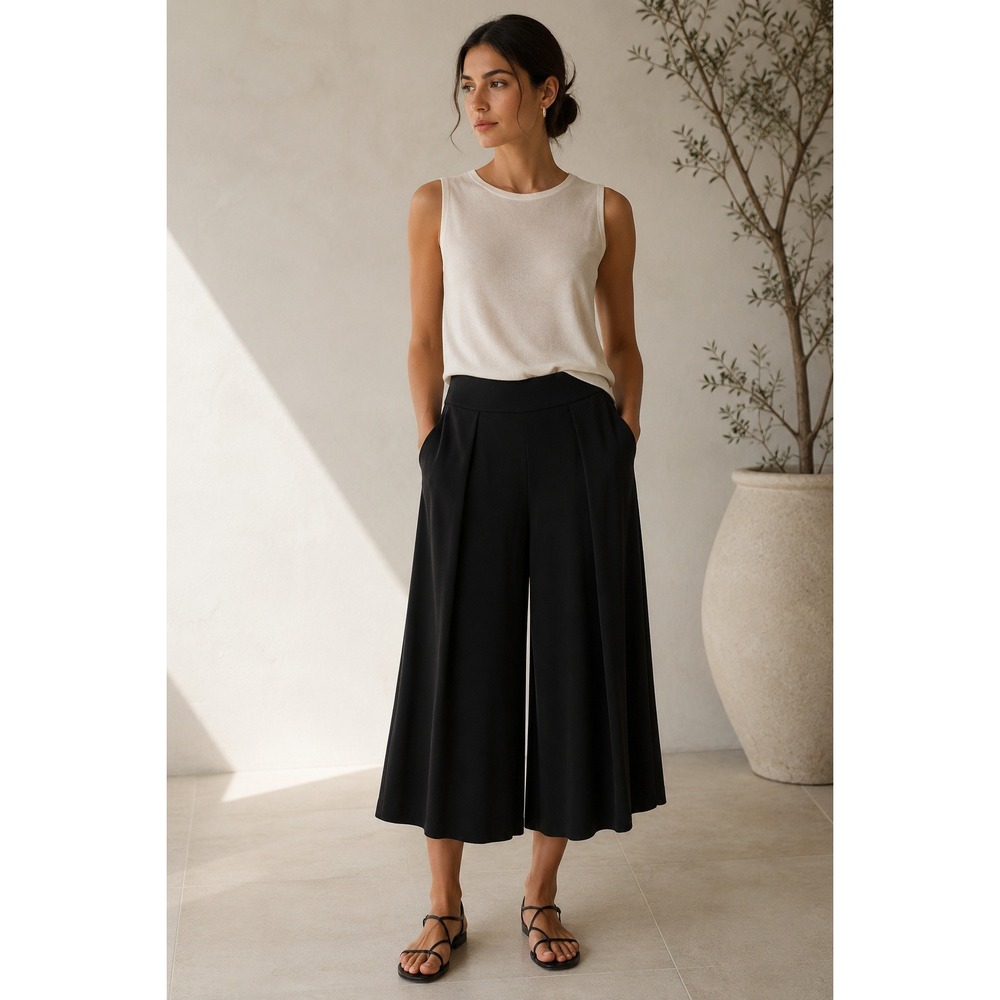 Polo Ralph Lauren Black Pleated Wide Leg Culotte Pants 8 Minimalist Quiet Luxury